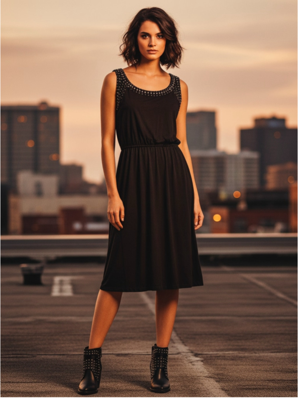 AB Studio Black Studded Sleeveless Dress Size L